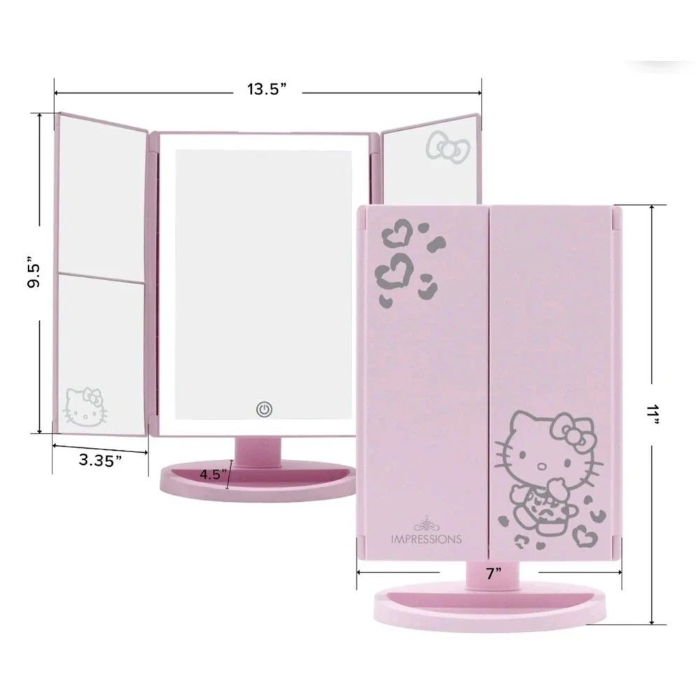 Hello Kitty Pink Impressions 2021 Tri-Fold LED Makeup Vanity Mirror Collectible